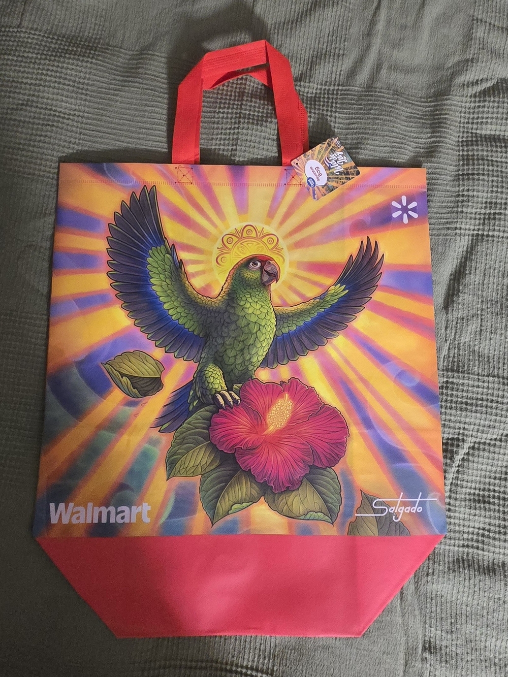 Salgado Green Parrot Reusable Tote Bag - Red Accents